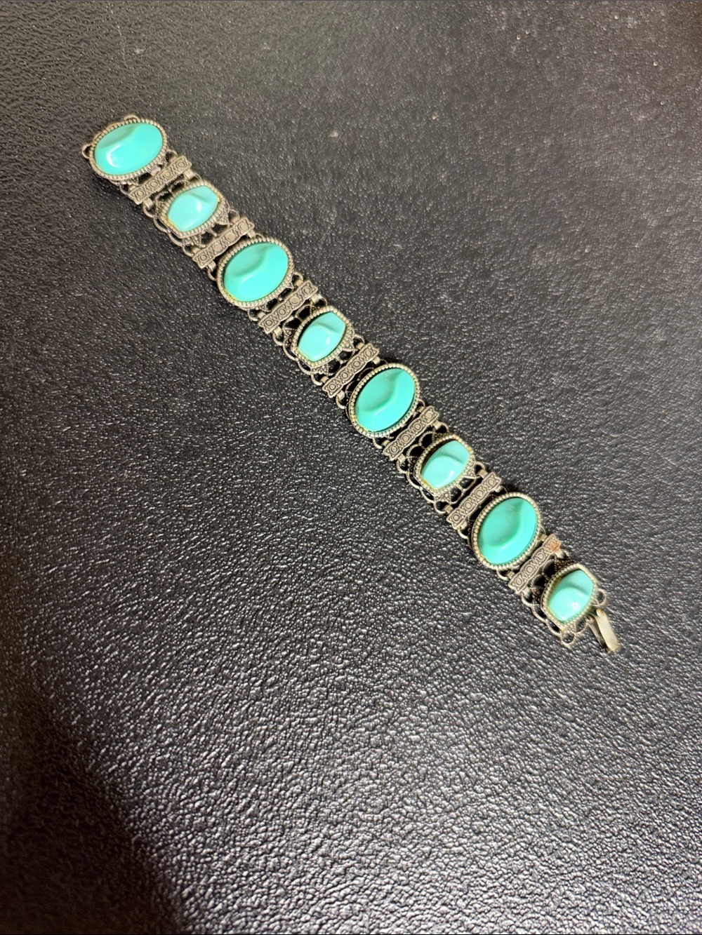Vintage Turquoise Stone Silver-Tone Link Bracelet - Women's Jewelry
